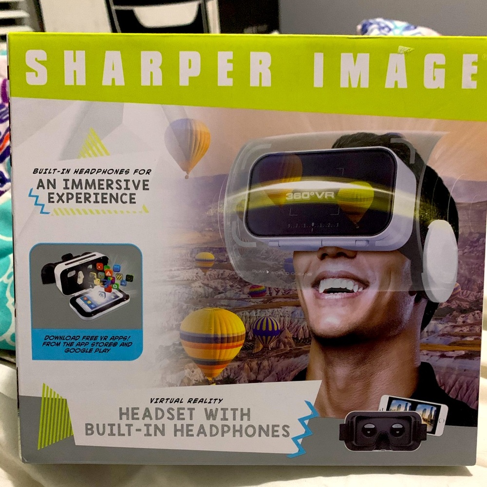 Sharper Image Virtual Reality Headset with Built-In Headphones - Black and White